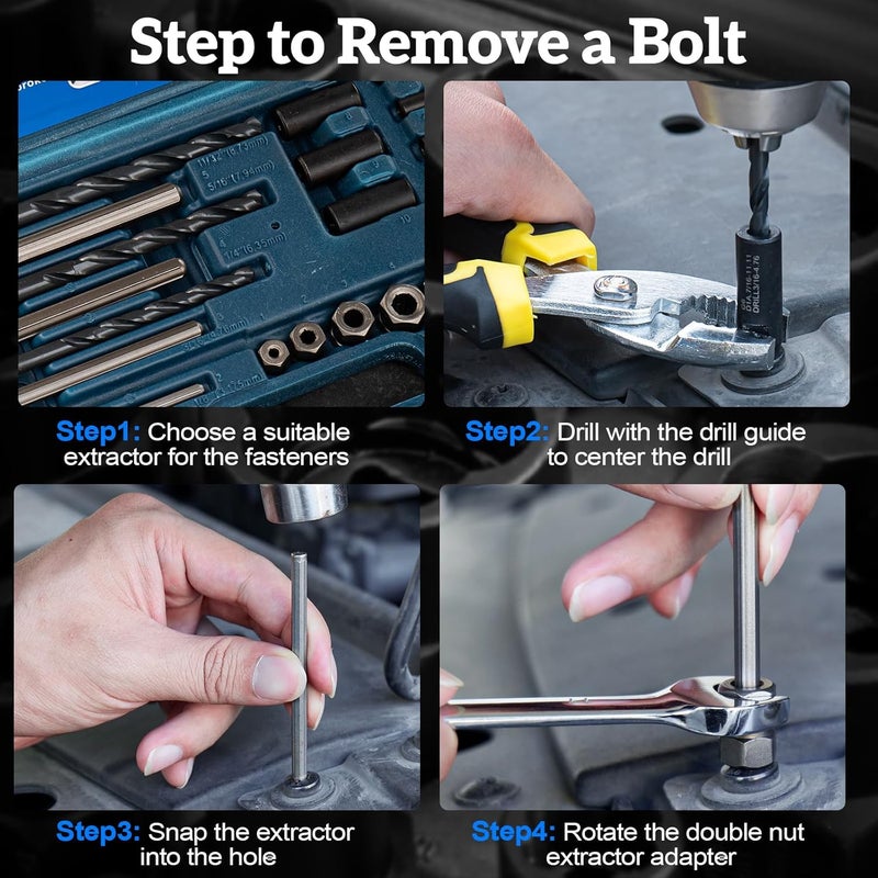 Thinkpro Broken Bolt Extractor, 25 PCS Drill Bit Extractor Set,Easy Out Drill Bit Guides,Drill Extractor Kit for Removing Stripped,Damaged,Rusted, Rounded-Off Bolts, Automotive Nuts & Screws - Image 4